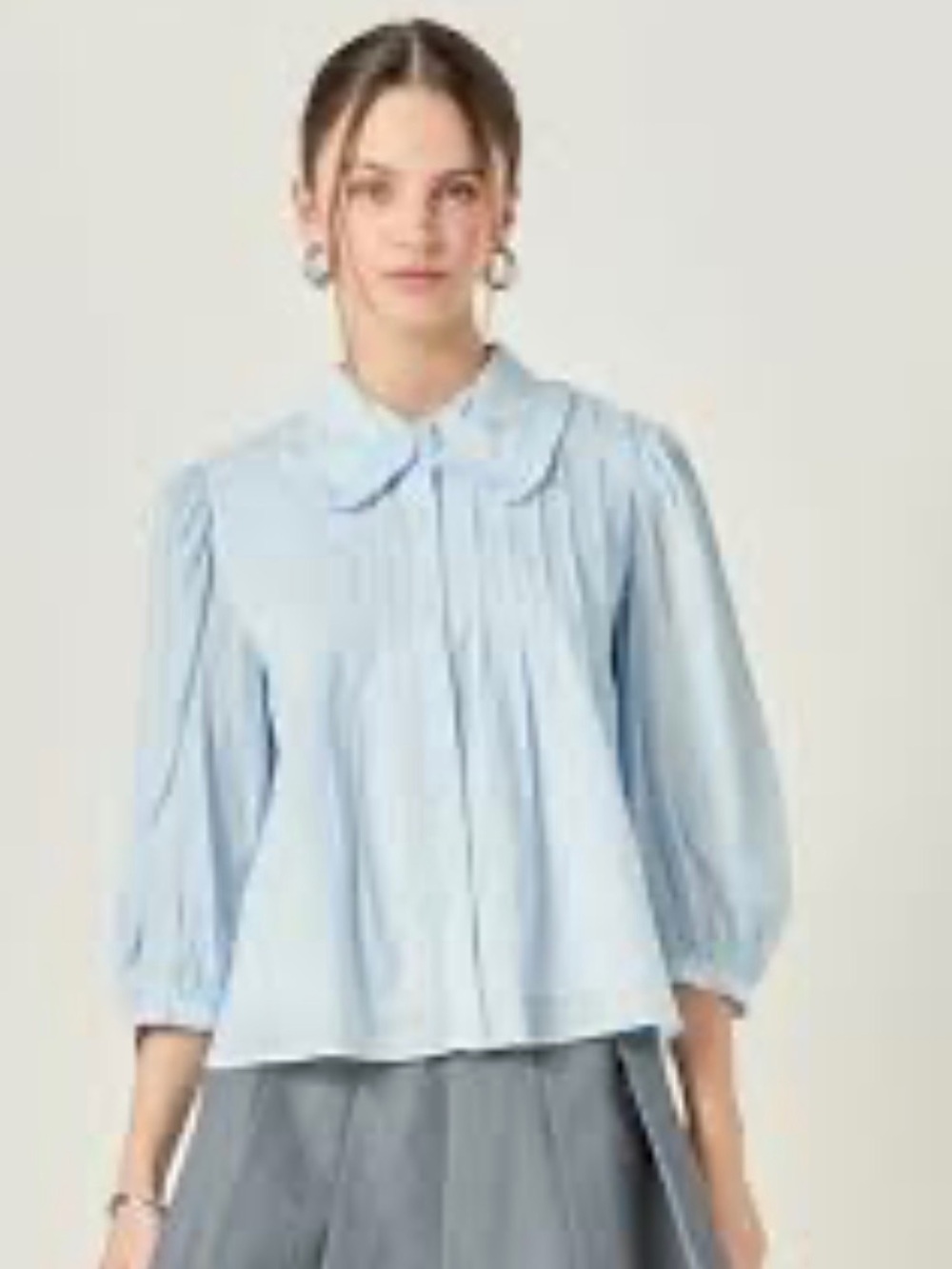 English Factory Soft Blue Pleated Peter Pan Collar Blouse